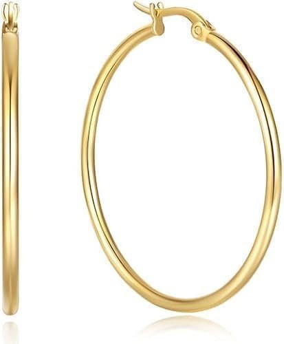 14K Gold Hoop Earrings for Women Gold Earrings Classic Shiny Polished Round Hoop Earrings for Everyday Essential