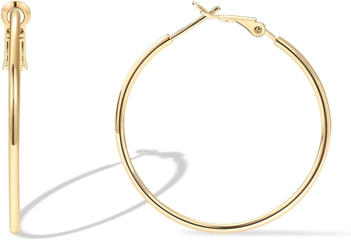 PAVOI 14K Gold Plated 925 Sterling Silver Post Hoops | Large Hoops Earring | Lightwight Gold Hoop Earrings for Women
