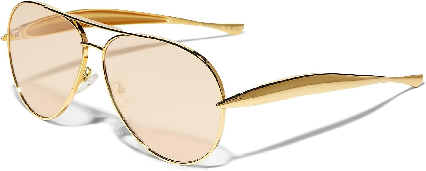 GUVIVI Retro Gold Aviator Sunglasses for Women Men, 2026 Metal Oversized 70s Aviators Sun Glasses