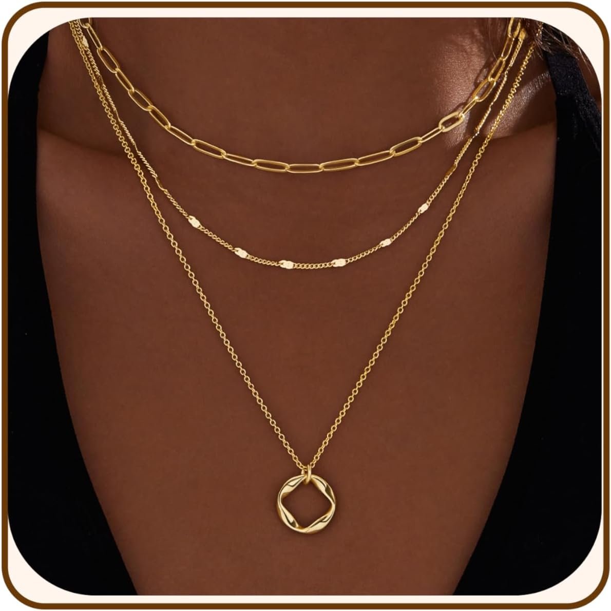Poxtex Layered Gold Necklaces for Women, Stackable Dainty 14K Gold Silver Plated Trendy Simple Heart Diamond Cross Bow Circle Pendant Paperclip Choker Dot Chain Necklace,Jewelry Set Gifts for Women