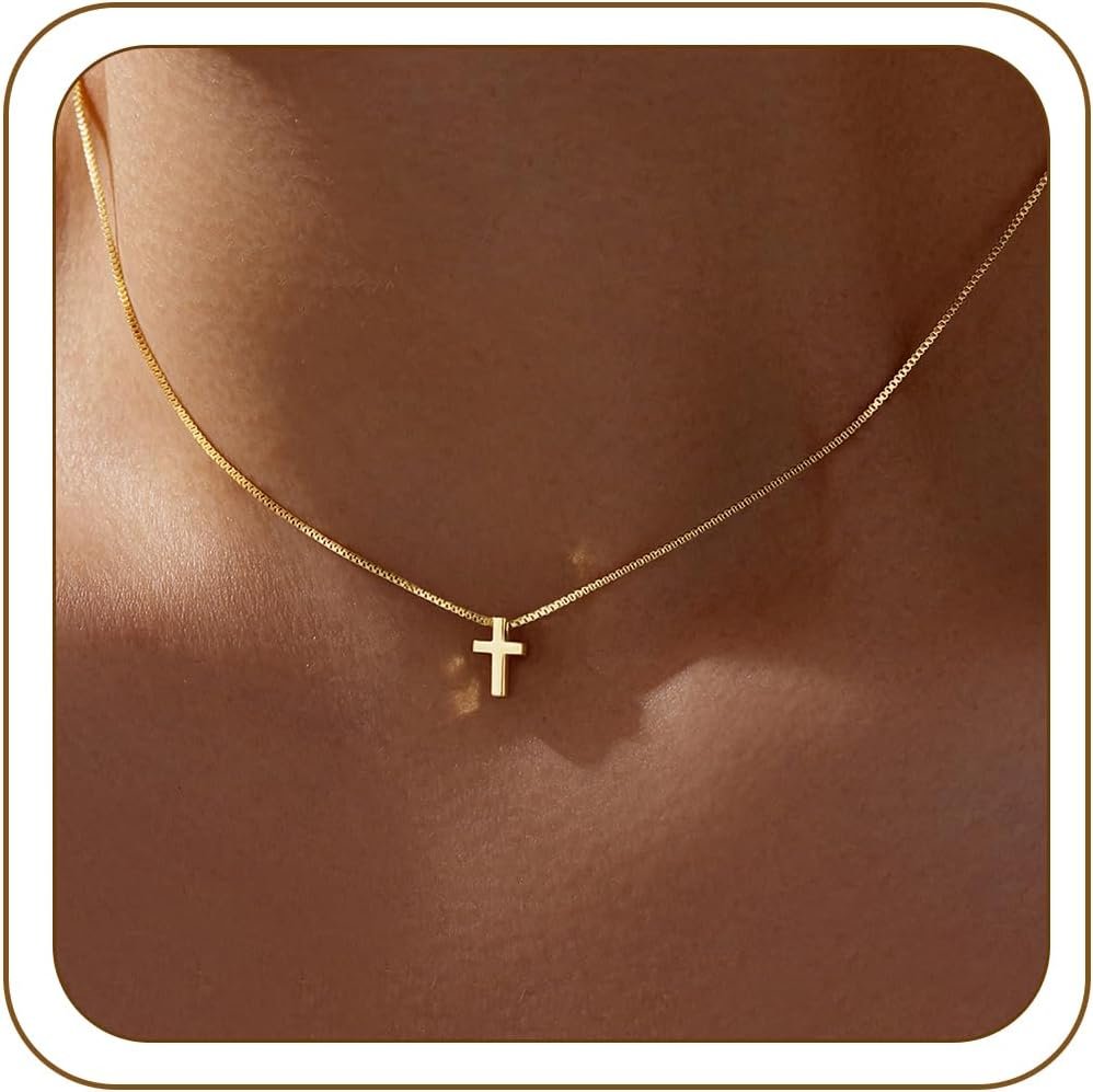 Graduation Gift for Her 2026 Cross Necklace for Women Teen Girls, Dainty 14K Gold Silver Plated Cross Choker Jewelry Non Tarnish Waterproof Cute Simple Small Necklace Christian Baptism Religious Faith Jewelry Gifts