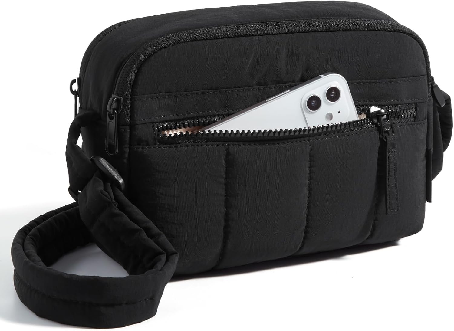 BAGSMART Cross Body Purse, Mini Crossbody Bags for Women Travel Purse, Puffy Shoulder Handbag Wallet with RFID Blocking Slots, Black-small