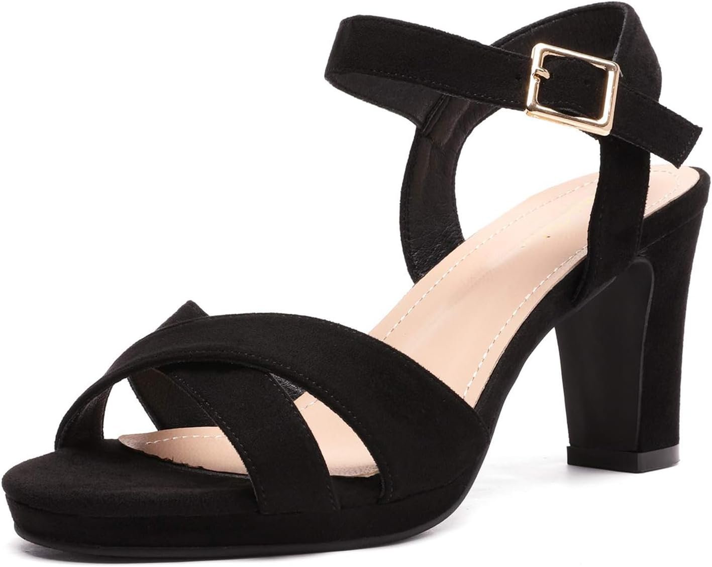 DREAM PAIRS Women’s Chunky Heels Open Toe Ankle Strap Sparkly Heels Pump Sandals