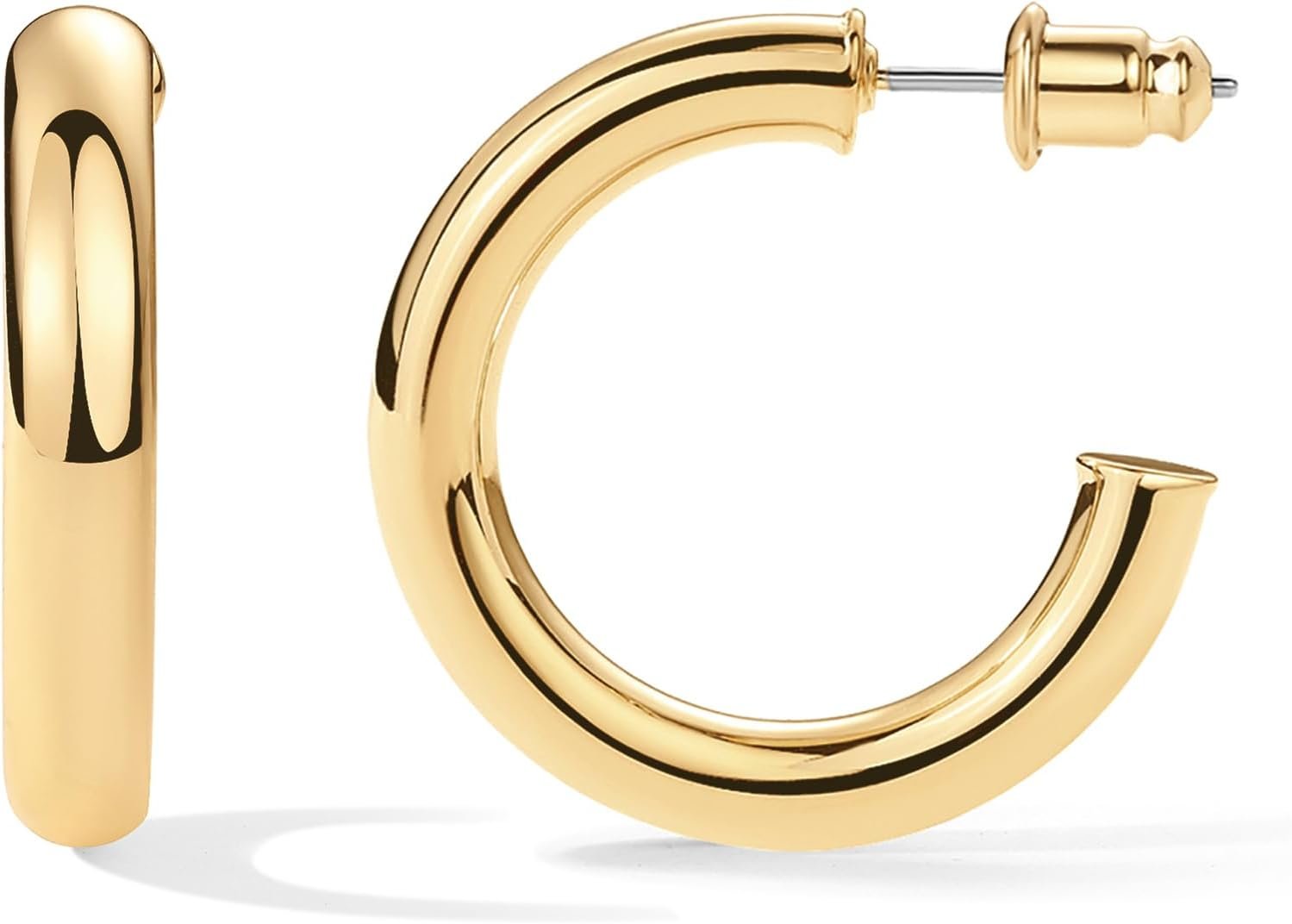 PAVOI 14K Gold Plated Lightweight Chunky Open Hoops for Women | Trendy Gold Hoop Earrings