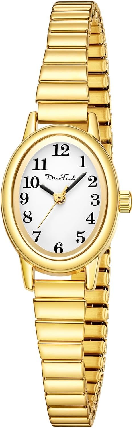 Diaofendi 3 Sizes (S/M/L) Small Gold Watches for Women – Fit 5″-8″ Expansion Band, Valentine’s Day Gifts for Mom Wife, Easy Read Ladies Quartz Watch, Water Resistant