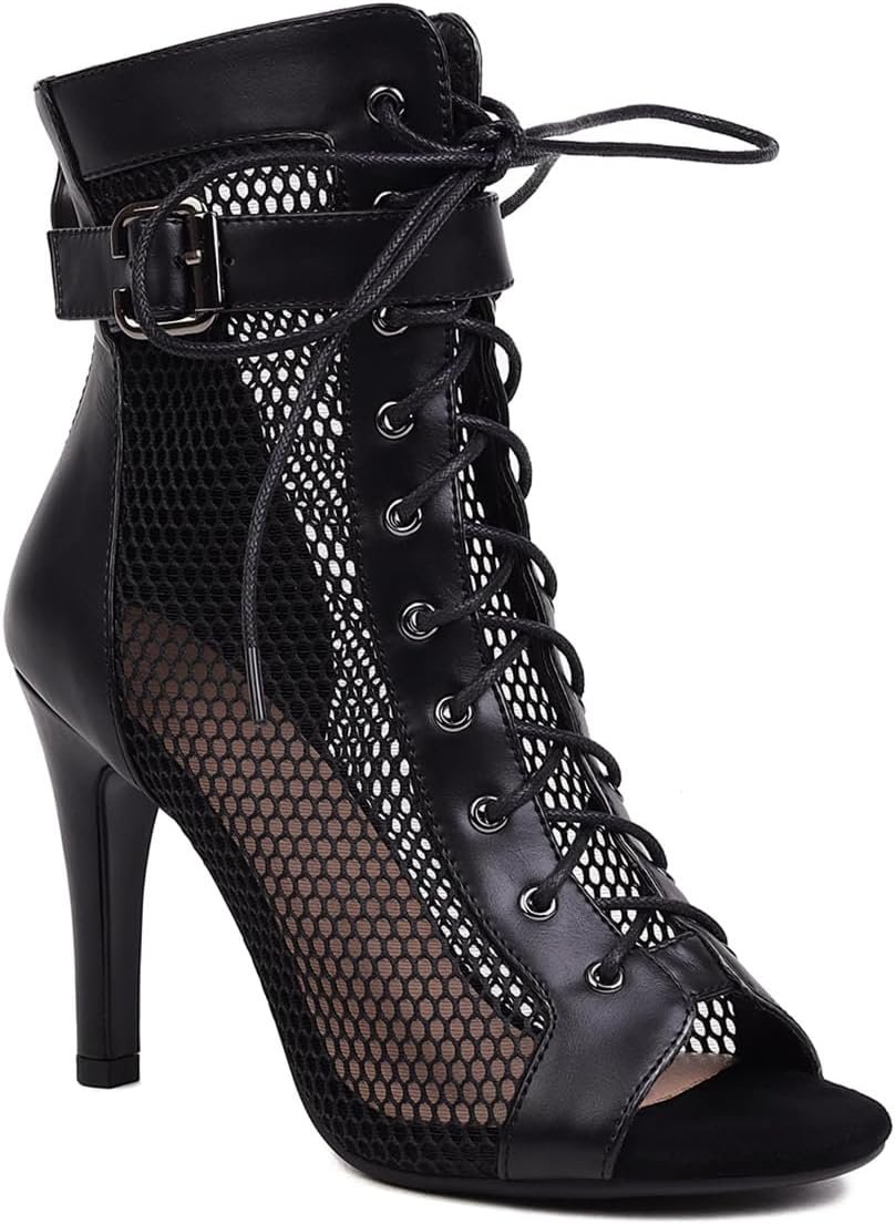 UTIKLIOU Women’s Mesh Sandals Peep Toe High Top Sandals Lace Up Summer Boots Buckle Strap Party Sexy Pump Shoes Open toe