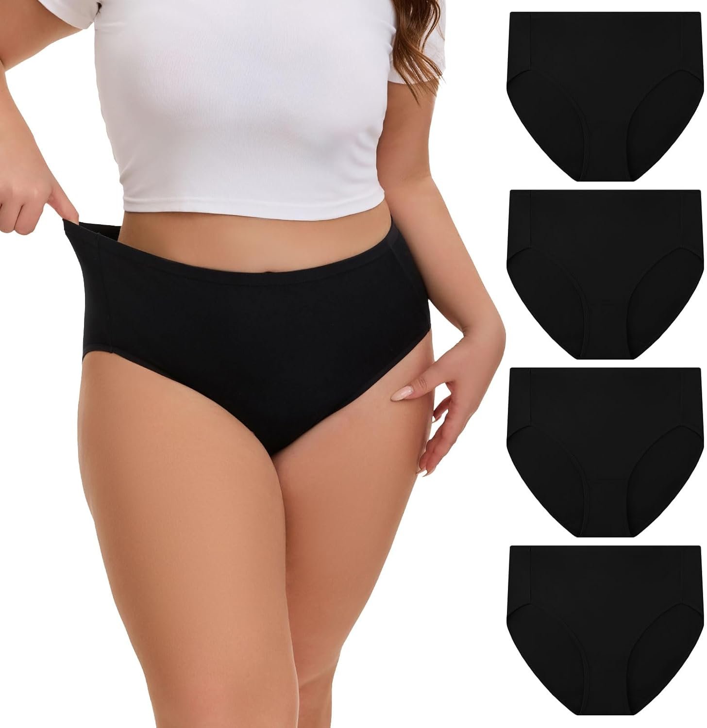 INNERSY Women’s Plus Size Underwear High Cut Full Coverage Stretch Cotton Briefs Panties 4-Pack