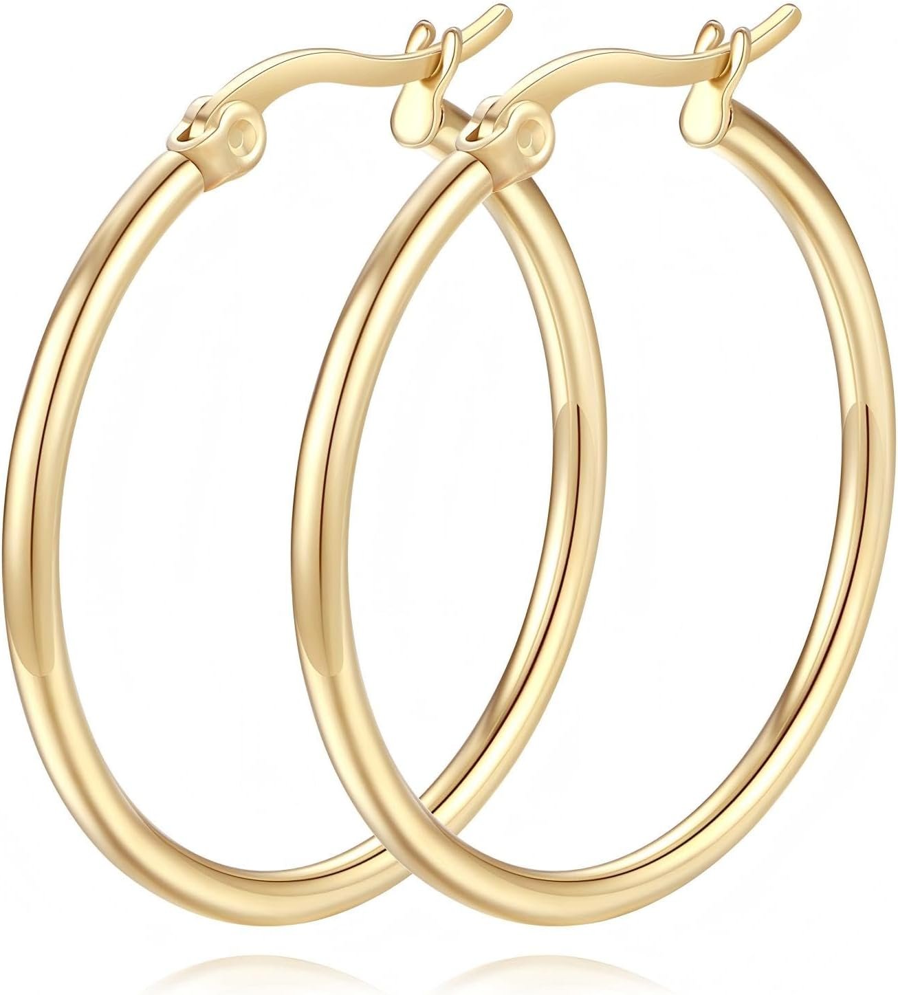14K Gold Hoop Earrings for Women 14K Gold Earrings Classic Shiny Gold Earring for Women