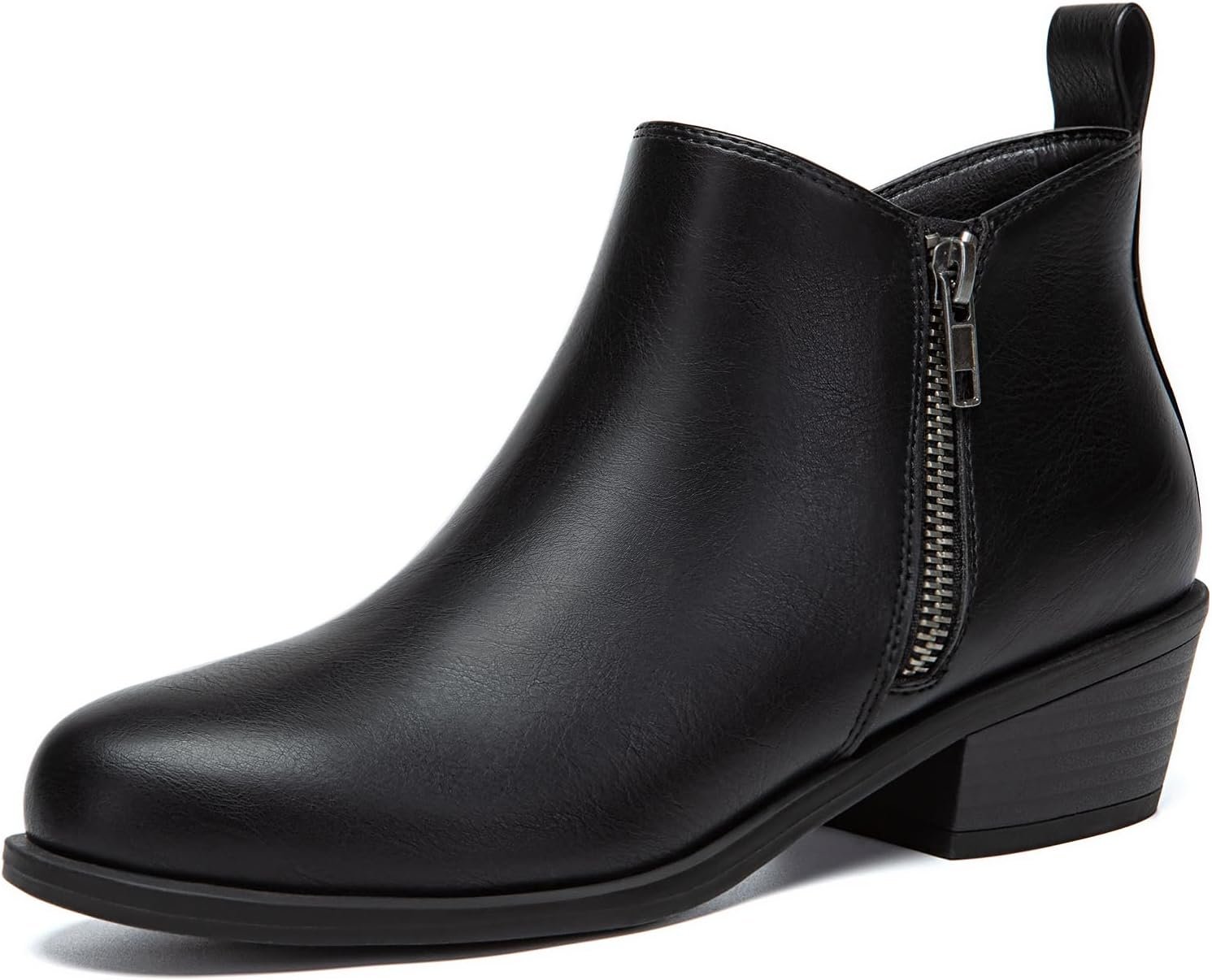 Athlefit Women’s Ankle Boots Chunky Low Heel Comfortable Short Boots Round Toe Dress Booties with Side Zipper
