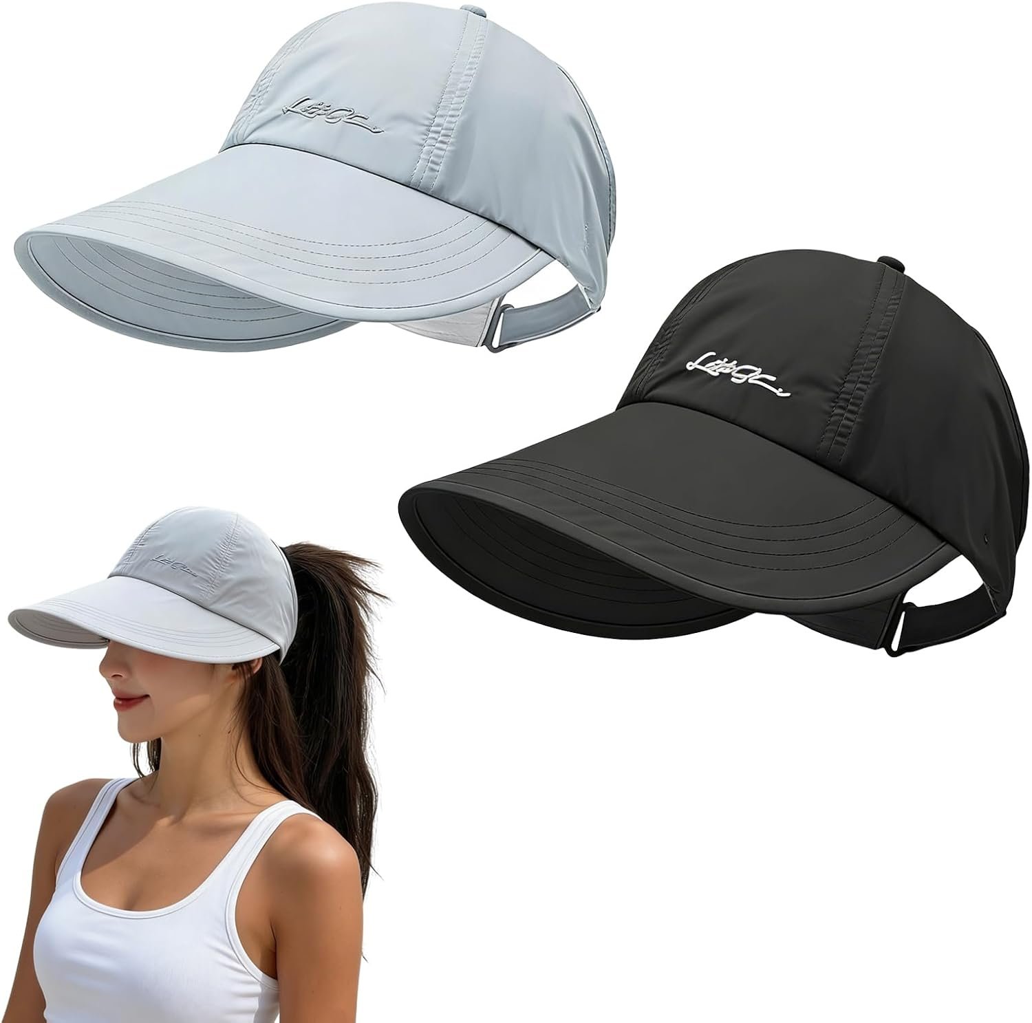 2 Pack UPF Sun Protection Baseball Hat for Women and Man,Wide Brim UV Visor Hat, Adjustable Quick-Dry Wide Brim Baseball Cap