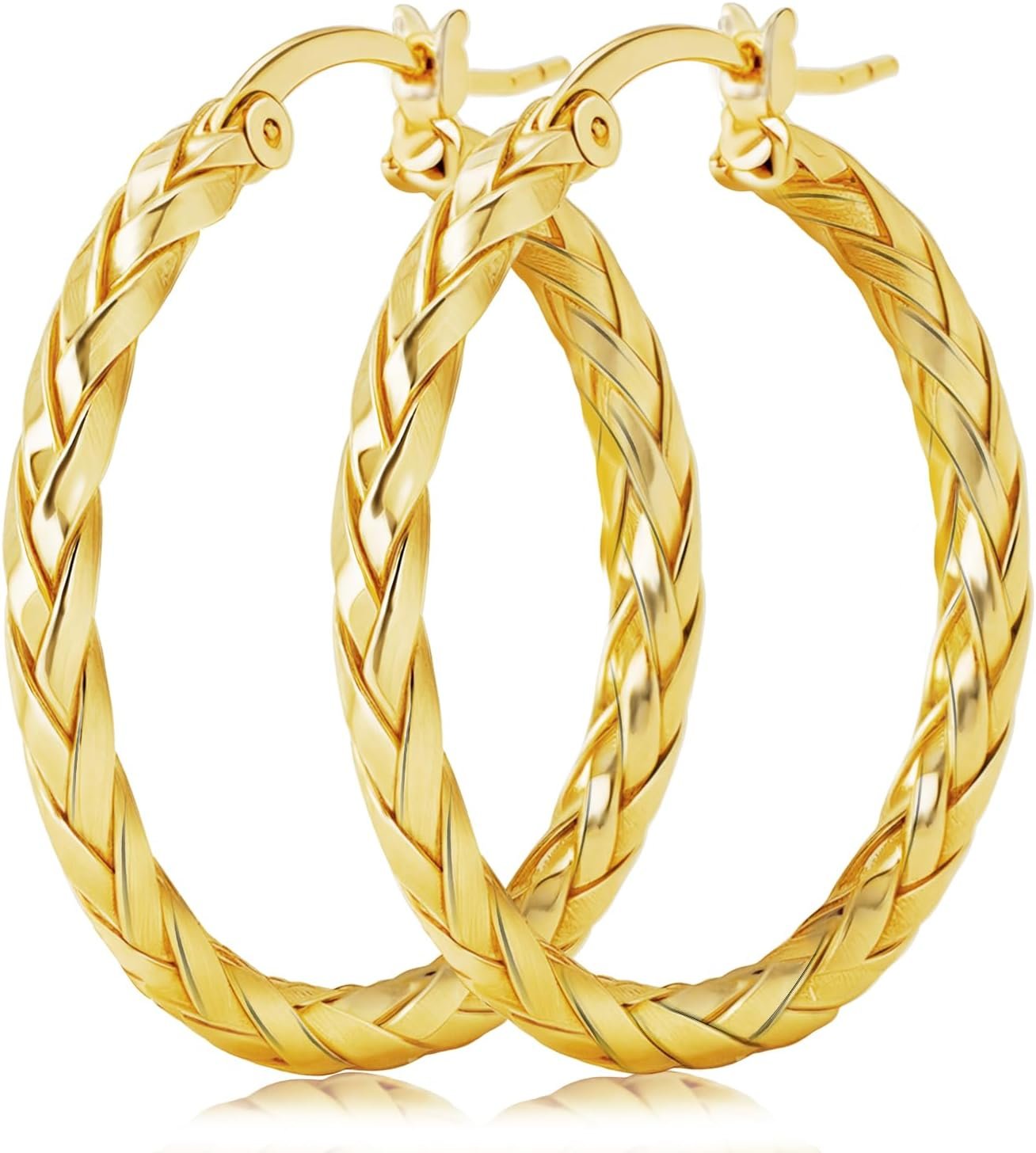 14K Gold Earrings for Women Weave Design 14K Gold Hoop Earrings Classic & Timeless Everyday Luxury Earring Mother’s Day Gifts