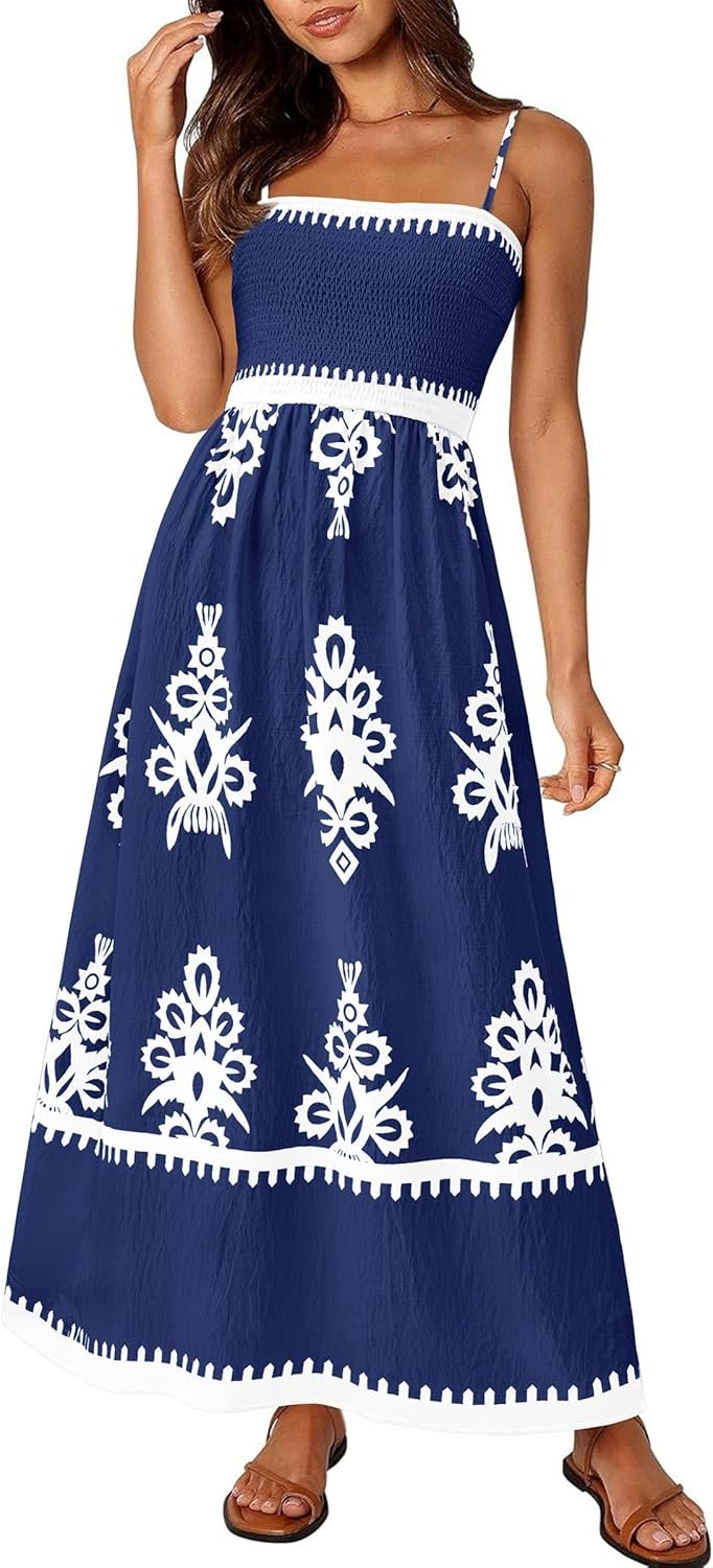 PRETTYGARDEN Summer Dress for Women 2026 Floral Sundress Spaghetti Strap Flowy Beach Vacation Boho Maxi Dresses