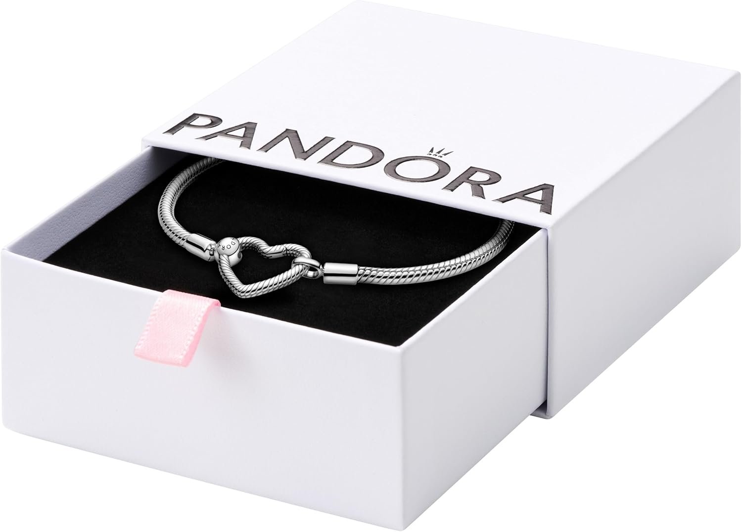 PANDORA Moments Heart Clasp Snake Chain Bracelet – Charm Bracelet for Women – Compatible Moments Charms – Gift for Her – Sterling Silver – With Gift Box