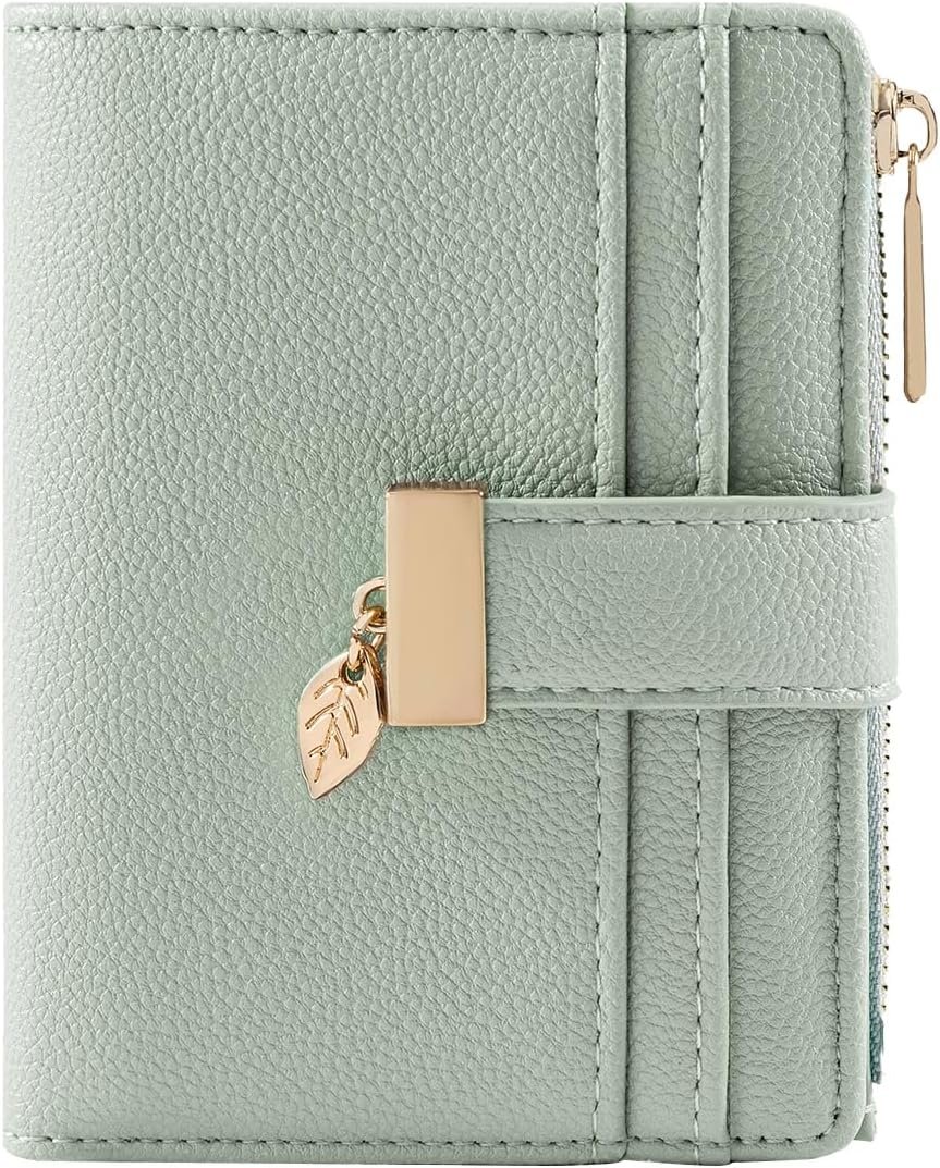Pomelo Best Small Wallet Women RFID Blocking Bifold Soft Leather Card Holder with ID Window Zipper Coin Pocket Wallets for Women Green