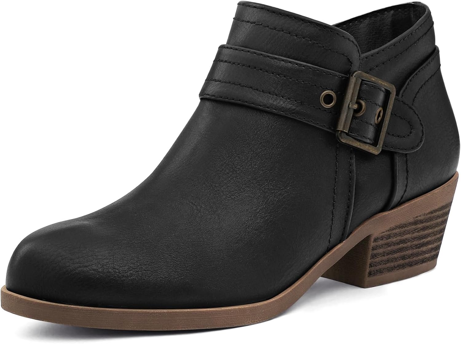 mysoft Women’s Ankle Boots Low Chunky Stacked Heel Comfortable Round Toe booties with Side Zipper Shoes