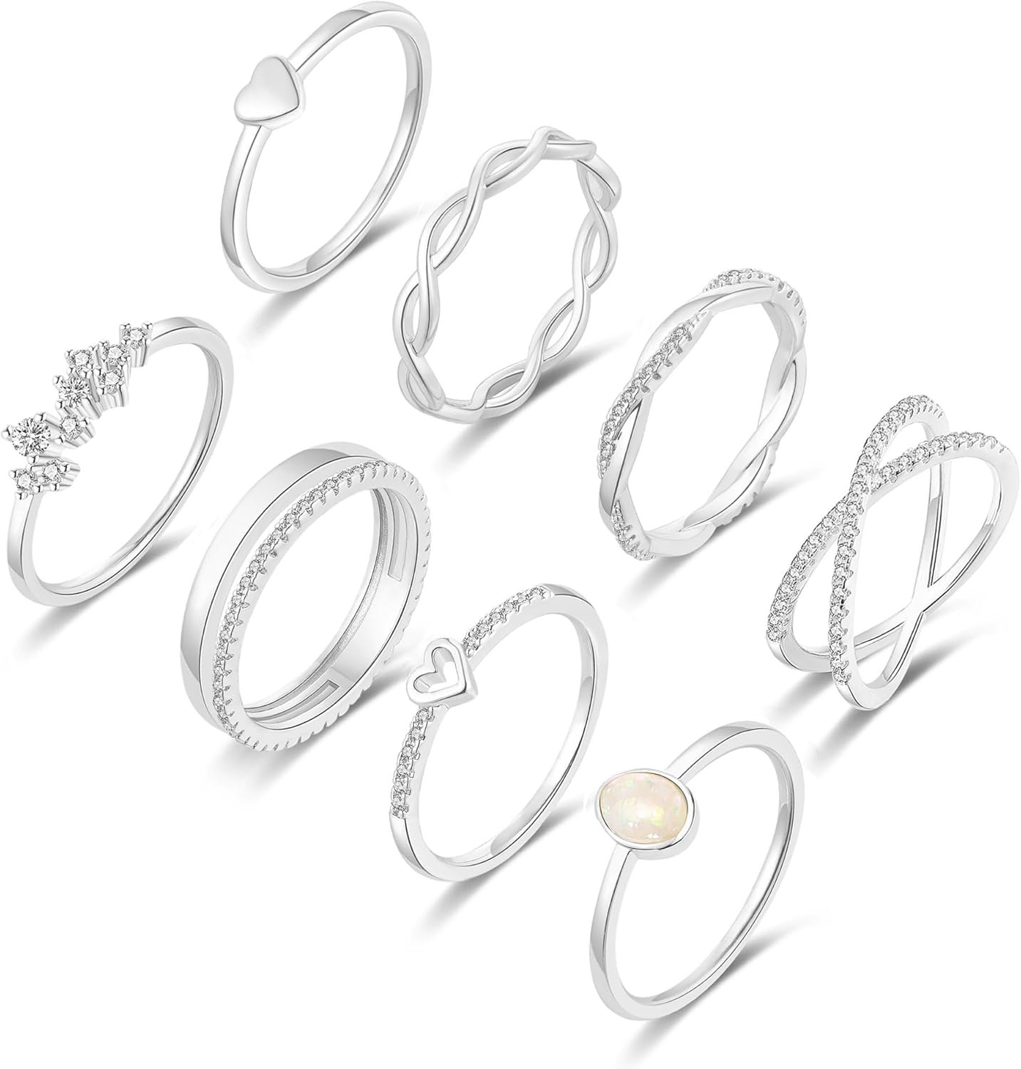 RLMOON 8PCS 14K Gold/Silver Rings Set for Women Non Tarnish Dainty CZ Simulated Diamond Ring Eternity Wedding Band Gold Stackable Thumb Rings Size 4-12