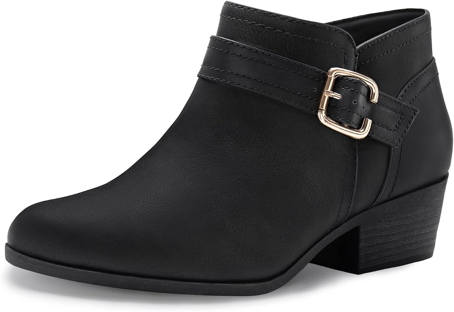 Athlefit Women’s Chunky Low Heel Ankle Boots Classic Pointed Toe Side Zipper Booties