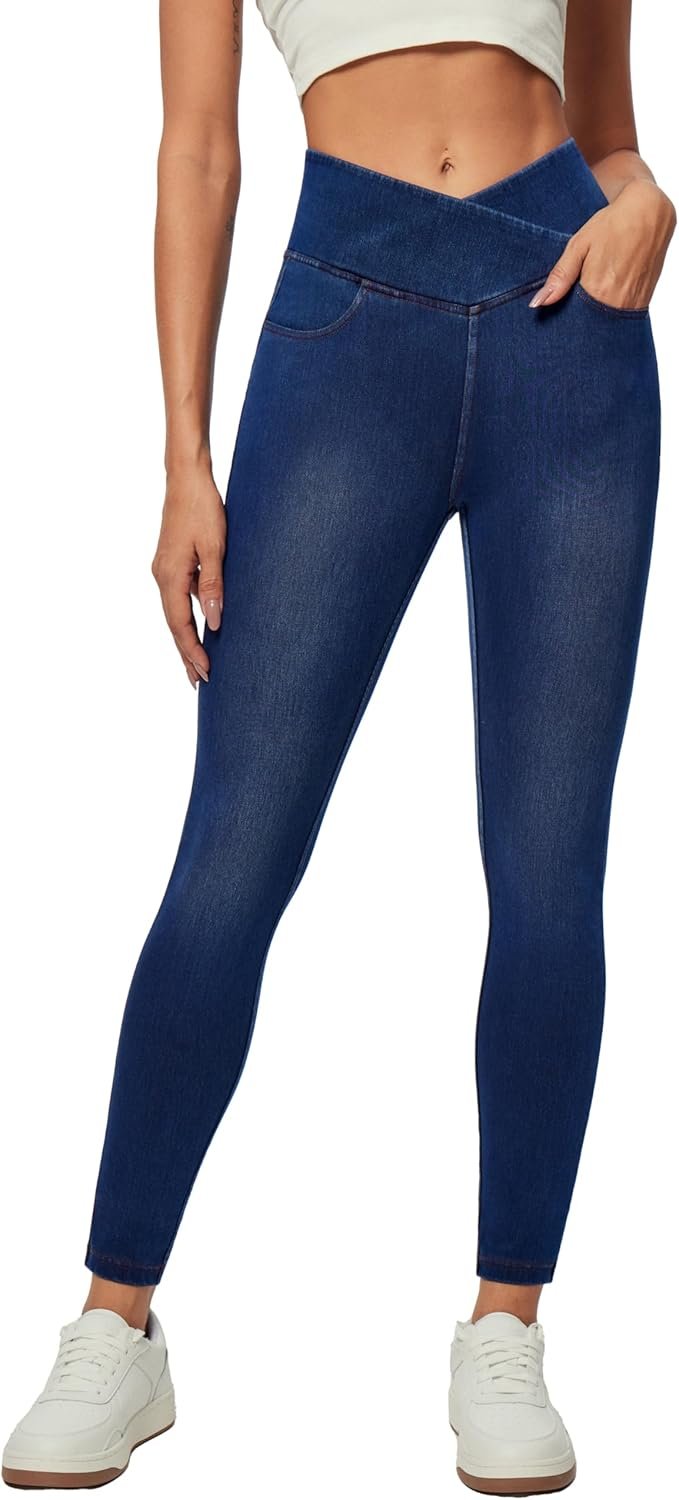 IUGA Stretchy Skinny Jeans for Women High Waist Pull on Jeggings Sweatpant Jeans Tummy Control Jean Leggings with Pockets