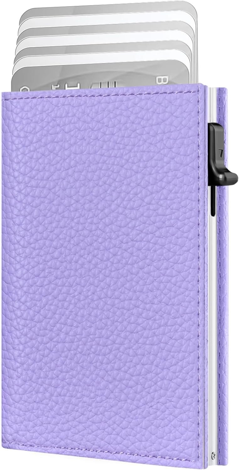 RFID Wallet Women – Small Slim Trifold Leather Wallet with Metal Pop Up Card Holder, 2026 Trendy Lavender Purple, Holds 11 Cards 10+ Bills, ID Window Cash Slot, Gift for Her
