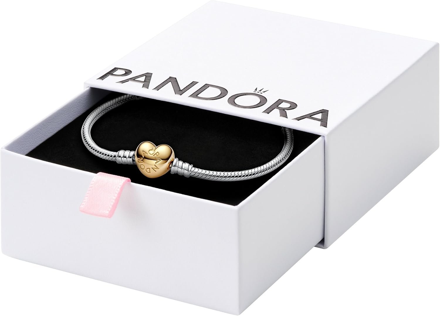 PANDORA Heart Clasp Snake Chain Bracelet – Heart Clasp – Romantic Jewelry for Her with Gift Box – Compatible Moments Charms – Sterling Silver
