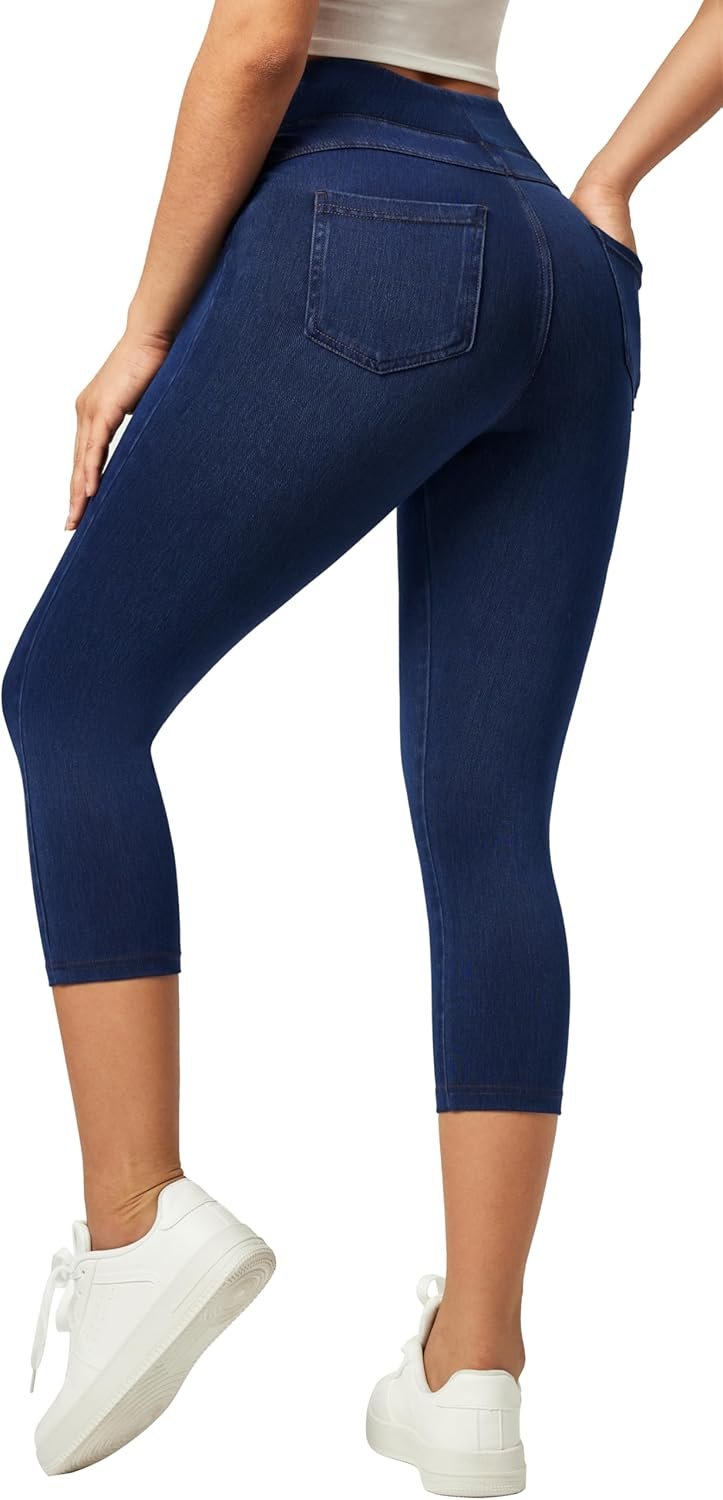 IUGA Capri Jeans for Women Stretchy Jean Capris Pull On Jeggings High Waisted Denim Capri Leggings Casual Pants with Pockets