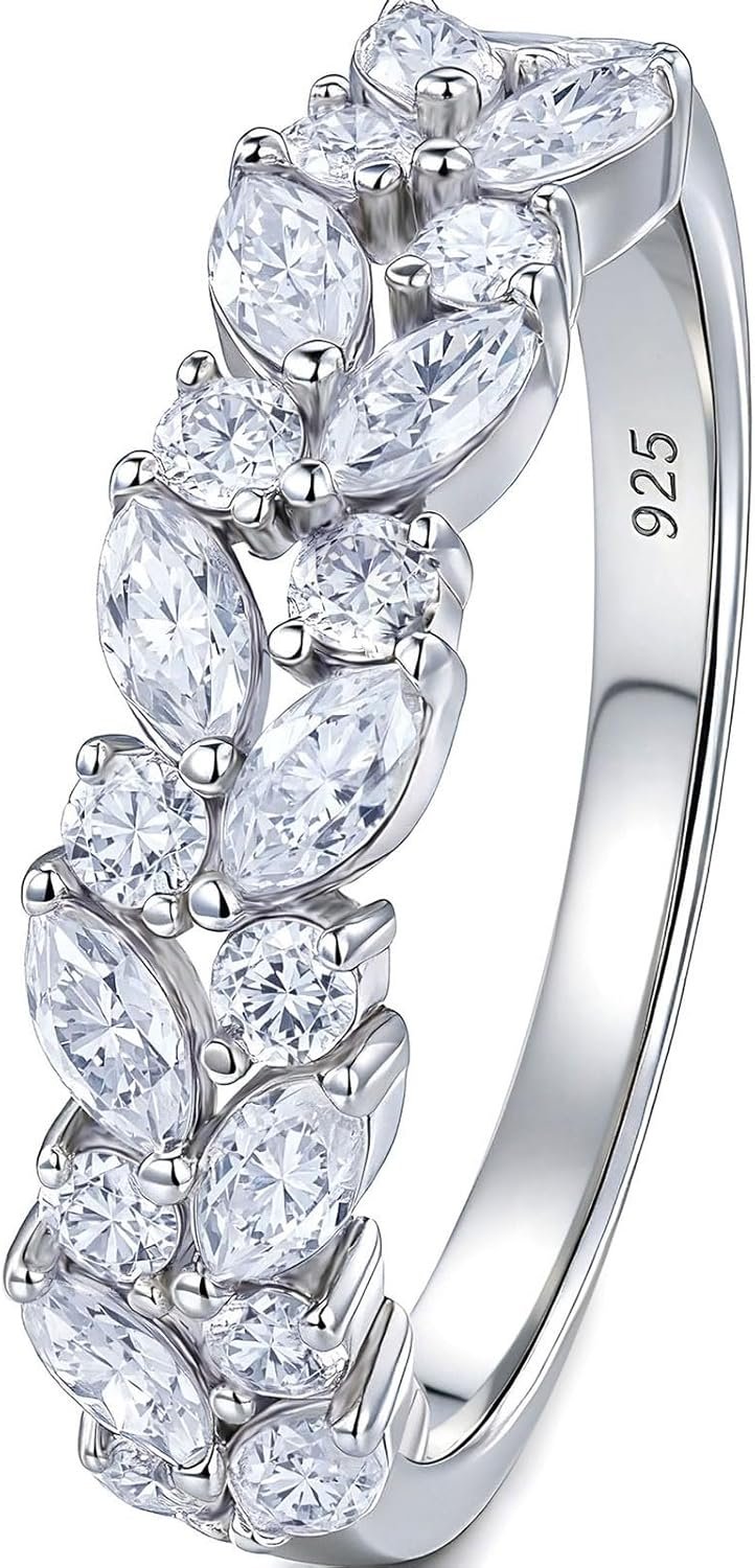 D Color VVS1 Moissanite Rings for Women 925 Sterling Silver Wedding Bands Marquise Eternity Rings Stackable Promise Size 5-10