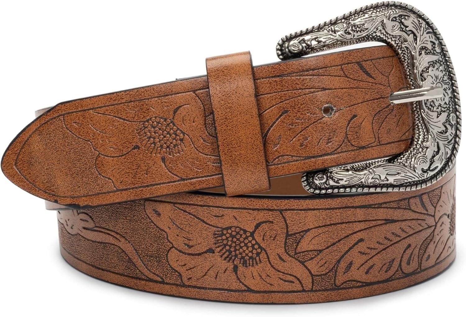 INOGIH Adjustable-Vintage-Western-Cowboy-Belt Women Men – Cowboy-Style Engraved-Buckle Belt for Jeans Pants Dresses