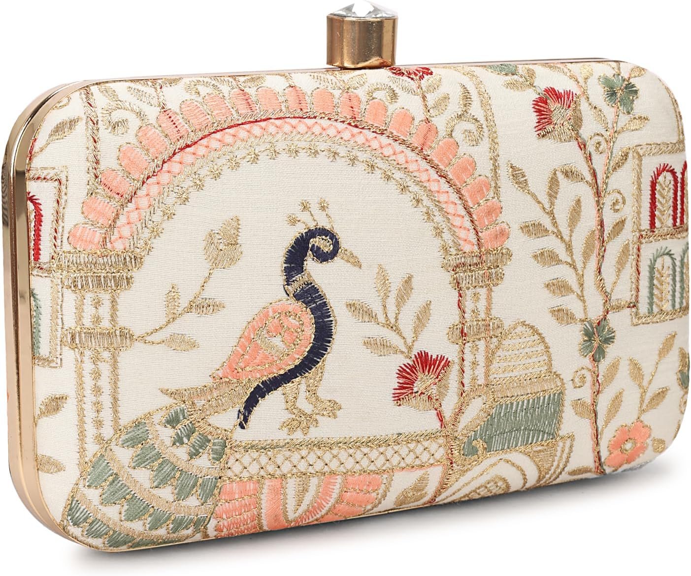 LONGING TO BUY Hand Crafted Designer Box Clutch – Zari Embroidery For Women