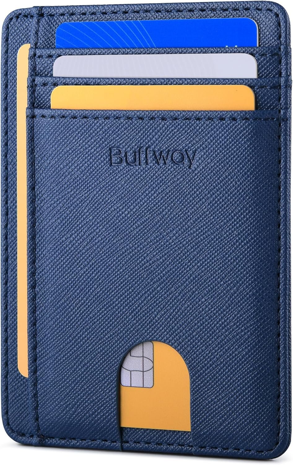 Buffway Slim Minimalist Front Pocket RFID Blocking Leather Wallets for Men and Women – Cross Blue
