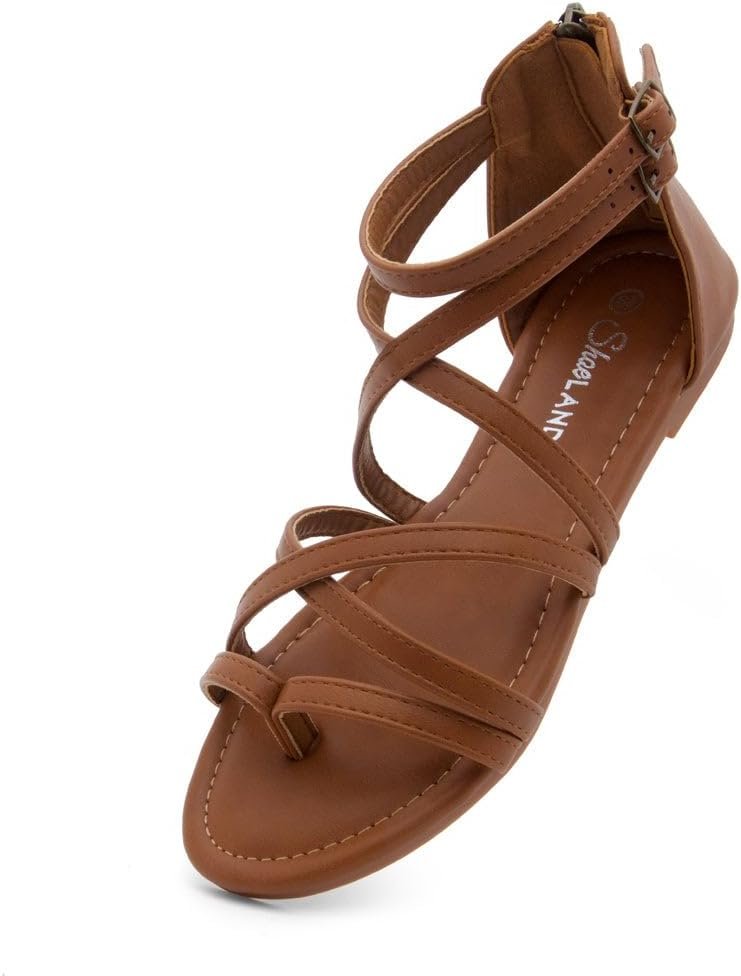 Shoe Land Gladiator Sandals for Women – Strappy Flat Sandals with Ankle Strap & Back Zipper | Fisherman Thong Strappy Style for Walking, & Daily Wear | Trendy 2025 Summer