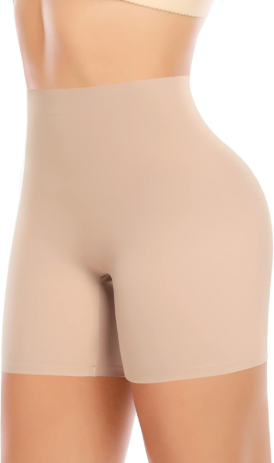 Werena Seamless Shaping Boyshorts Panties for Women Boy Shorts Under Dress Shapewear Shorts Tummy Control Underwear(A1# Beige (no Shaping), Medium)