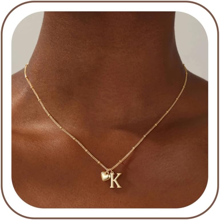 Initial Necklaces for Women Girls – Gold/Silver Heart Initial Necklace for Girls Kids Jewelry Dainty Gold Letter Heart Pendant Birthday Gifts for Women Teen Girl Gifts Trendy Stuff