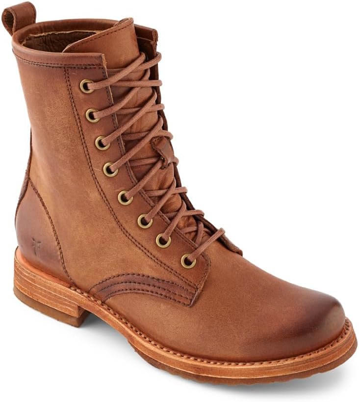 Frye Veronica Women’s Combat Boots Crafted from Hand-Burnished Vintage Italian Leather with Genuine Stitch-Down Welt Construction and Leather Lining – 6 ¾” Shaft Height