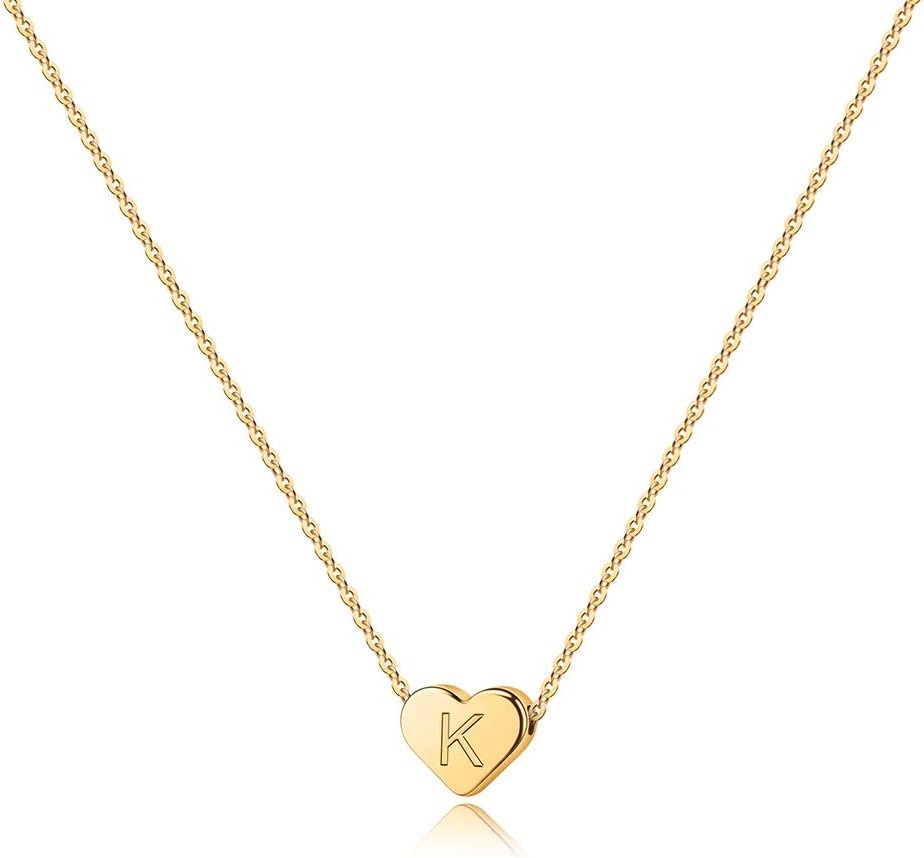 Turandoss Heart Initial Necklaces for Women Girls – 14K Gold Plated Heart Pendant Letter Alphabet Necklace Letter Initial Necklace Gifts for Girls Teens