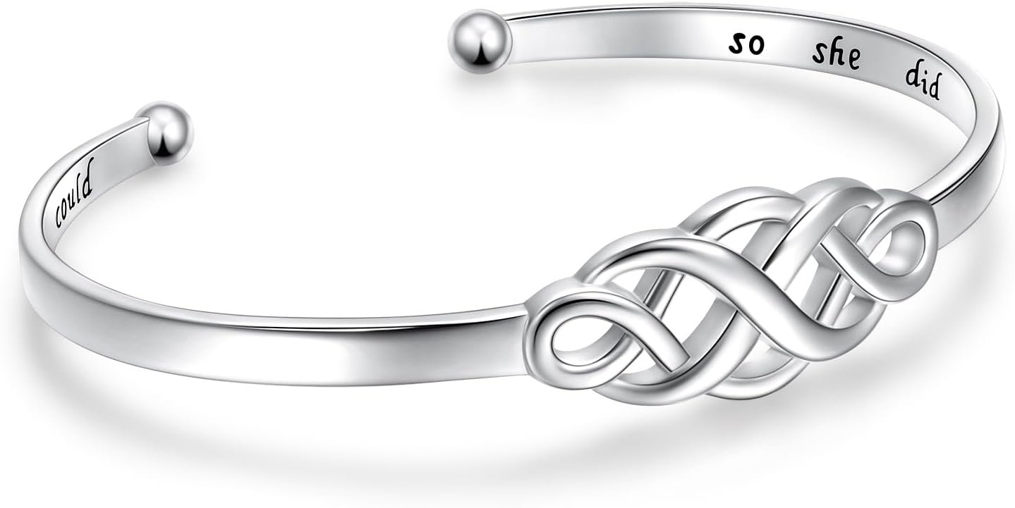 DAOCHONG Sterling Silver Sideways Cross Bangle – Faith Hope Love Engraved Bracelet With Love Heart Circle for Women, Sister, Girlfriend Gift