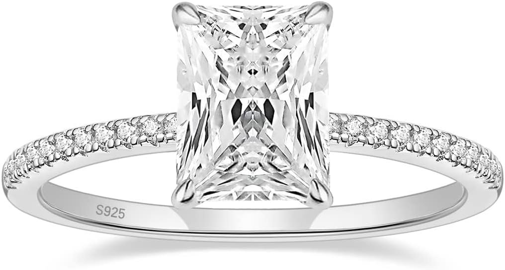 EAMTI 1/2/3/4CT 925 Sterling Silver Engagement Rings Radiant Cut Solitaire Cubic Zirconia CZ Wedding Promise Rings for Her Wedding Bands for Women Size 3-11