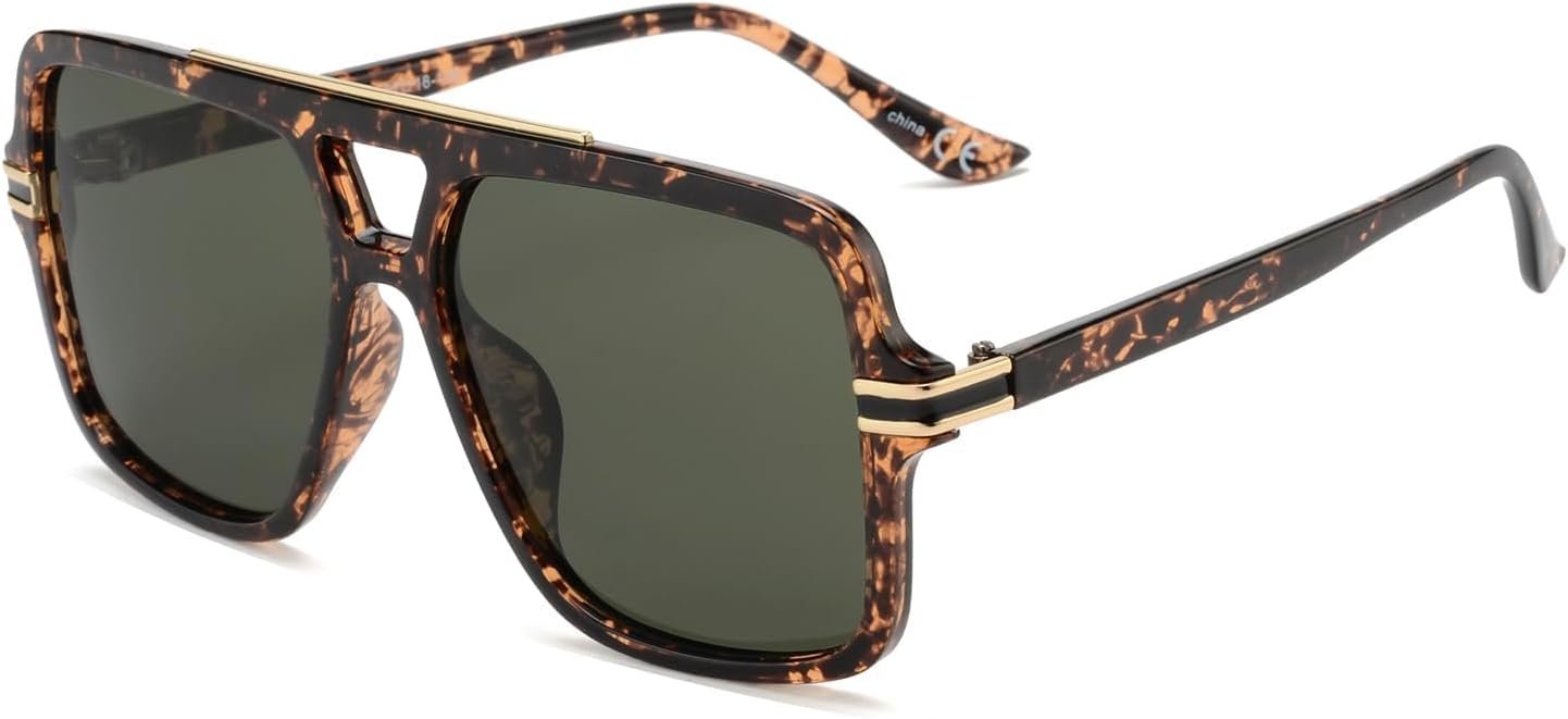 OUWEN Retro Oversized Polarized Square Sunglasses Womens Mens, Trendy Designer Big Rectangle Sun Glasses OW2237