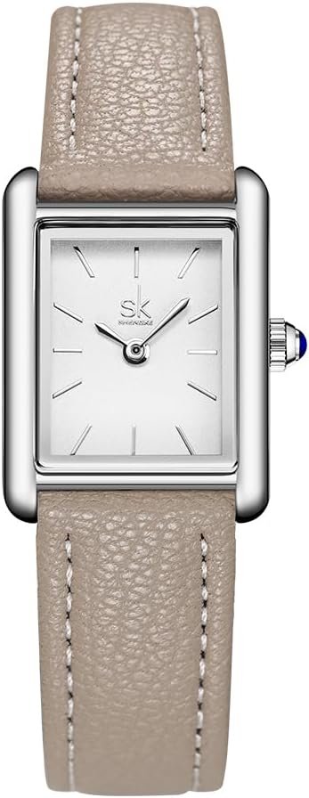 SHENGKE Minimalist Vintage Square Watches for Women with Leather Strap