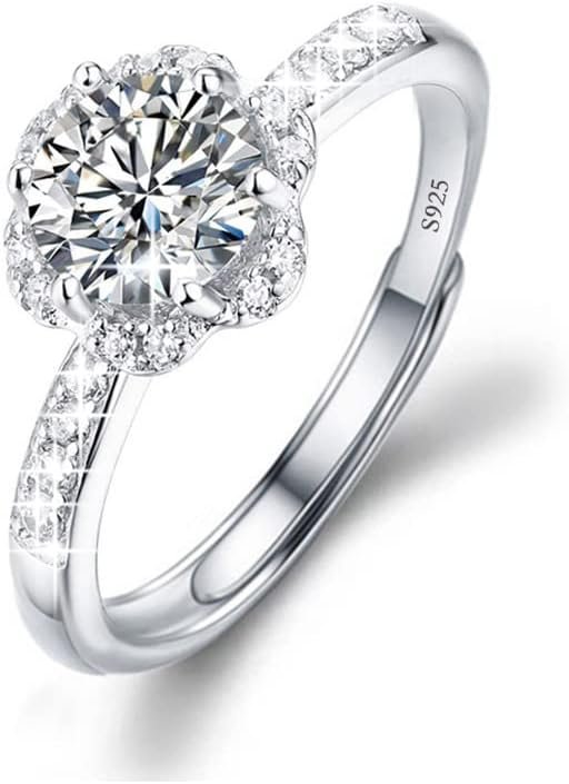 M&Ostyle 925Silver Moissanite Adjustable Engagement Ring, Promise Eternity Ring for Women,Wedding Rings,Jewelry Gift,Friendship Promise Fashion Jewelry Valentine Gifts for Women