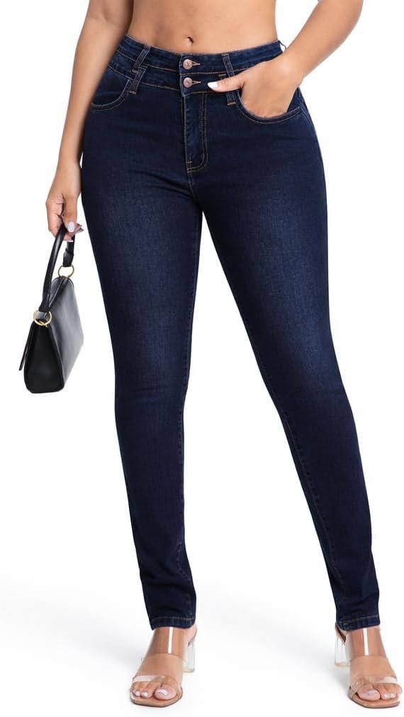 FISCLOSIN Women’s High Waisted 2 Button Stretch Skinny Jeans Butt Lift Slim Fit Denim Pants