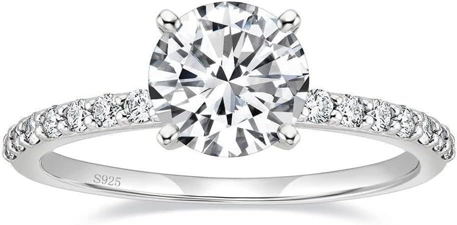 EAMTI 925 Sterling Silver 1.2 CT Round Solitaire Cubic Zirconia Engagement Ring Halo Promise Ring Size 3-13