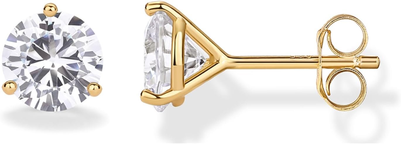 PAVOI 14K Gold Plated 925 Sterling Silver Cubic Zirconia Stud Earrings for Women – Simulated Diamond CZ Earrings