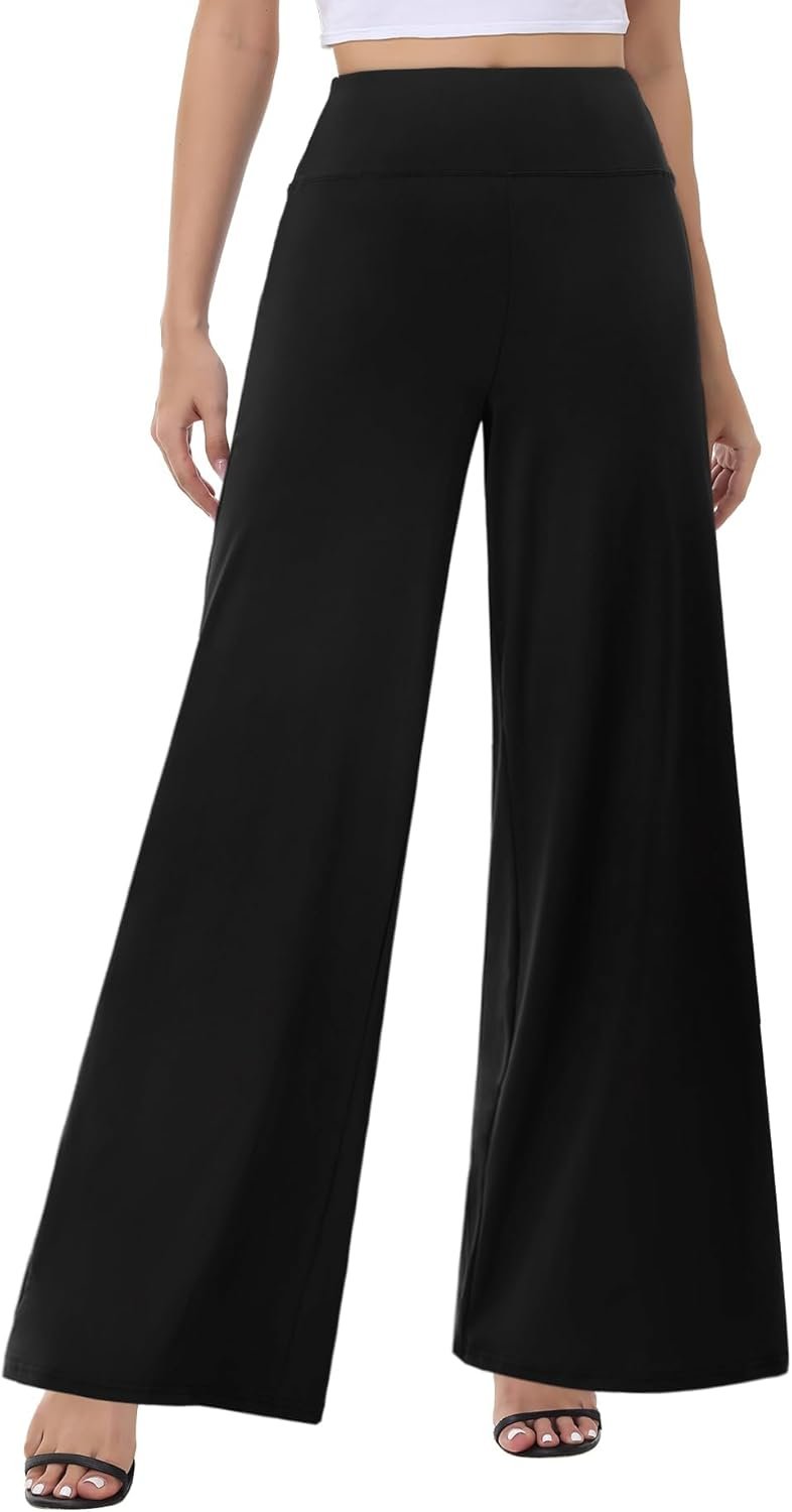 ZOOSIXX Wide Leg Palazzo Pants for Women – High Waist Casual Beach Lounge Pants Loose Flowy Pants Stretchy Trousers