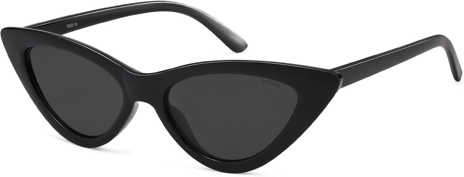 SOJOS Retro Vintage Narrow Cat Eye Sunglasses for Women Clout Goggles Plastic Frame SJ2044