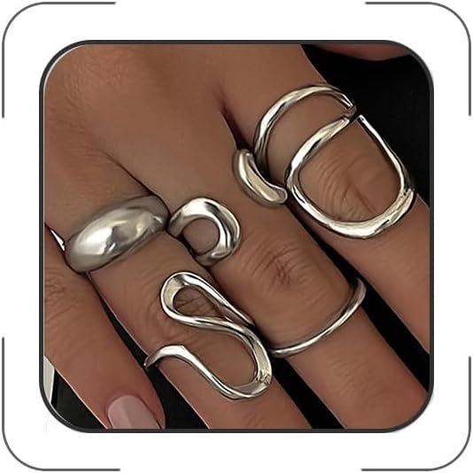 Chunky Silver Rings for Women Open Stacking Knuckle Ring Silver Adjustable Round Dome Rings Set Minimalist Irregular Statement Ring Women 2026 Fashion Jewelry
