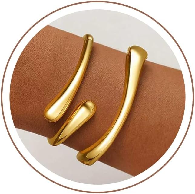Gold Bracelets for Women Trendy, 18K Gold Plated Bangle Bracelet Set Chunky Twist Cuff Gold Bracelet Non Tarnish Waterproof Jewelry Gifts for Women