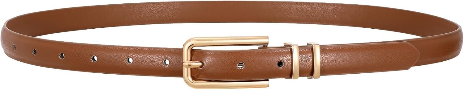 VONMELLI Women Skinny Leather Belt Thin Waist Belt for Women Jeans Dress Fashion Ladies Belt with Gold Buckle