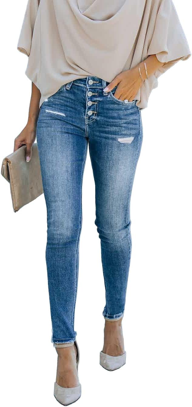 DGRPI Women’s Boyfriend Skinny Jeans Ripped Distressed Stretchy Denim Pants