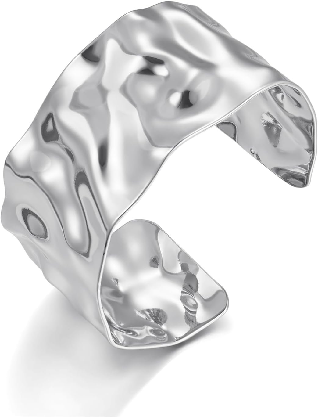 WOWORAMA Hammered Chunky Cuff Bracelets for Women Vintage Boho Wide Bangle Bracelets Irregular Statement Bracelet Thick Arm Cuff Gold Silver Bracelet