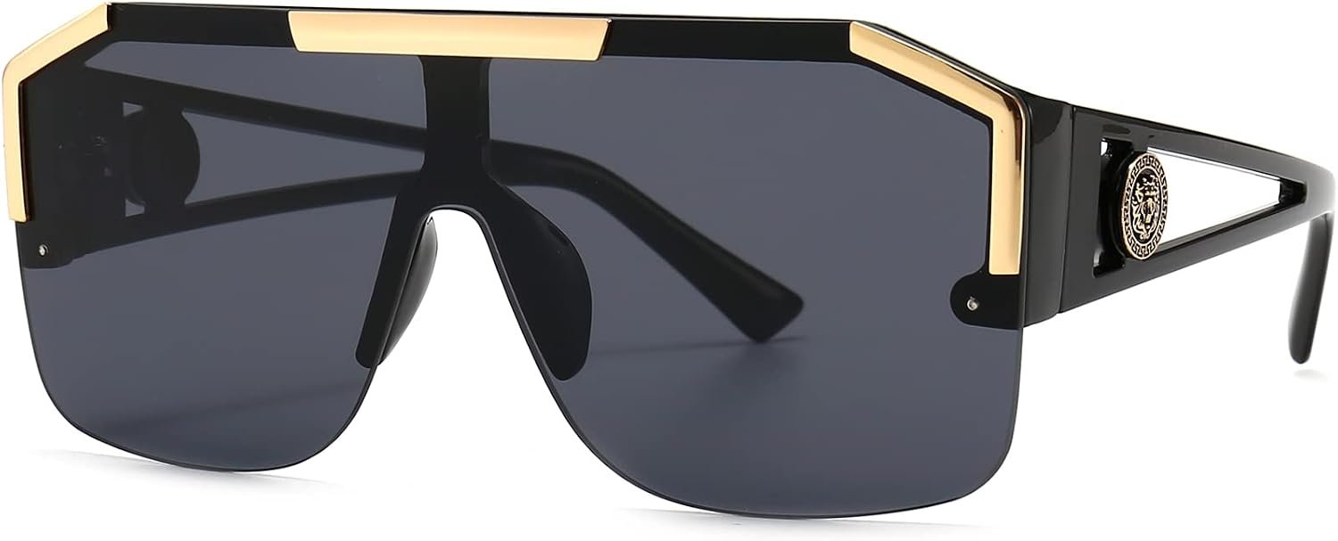 AIEYEZO Square Oversized Sunglasses Flat Top Shield Sun Glasses for Men Women One Lens Square Shades